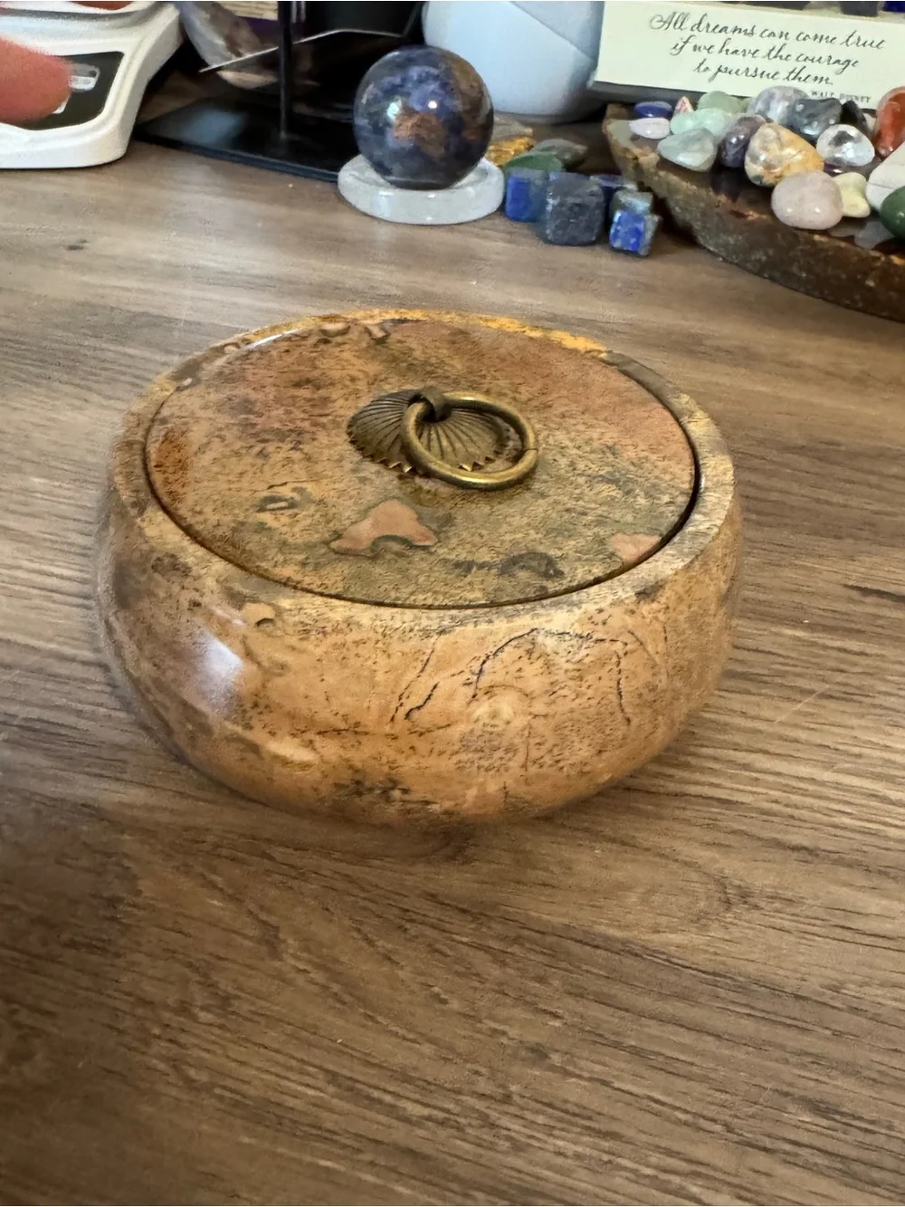 Picture Jasper Bowl With Lid.  4 in round & 1.25in deep